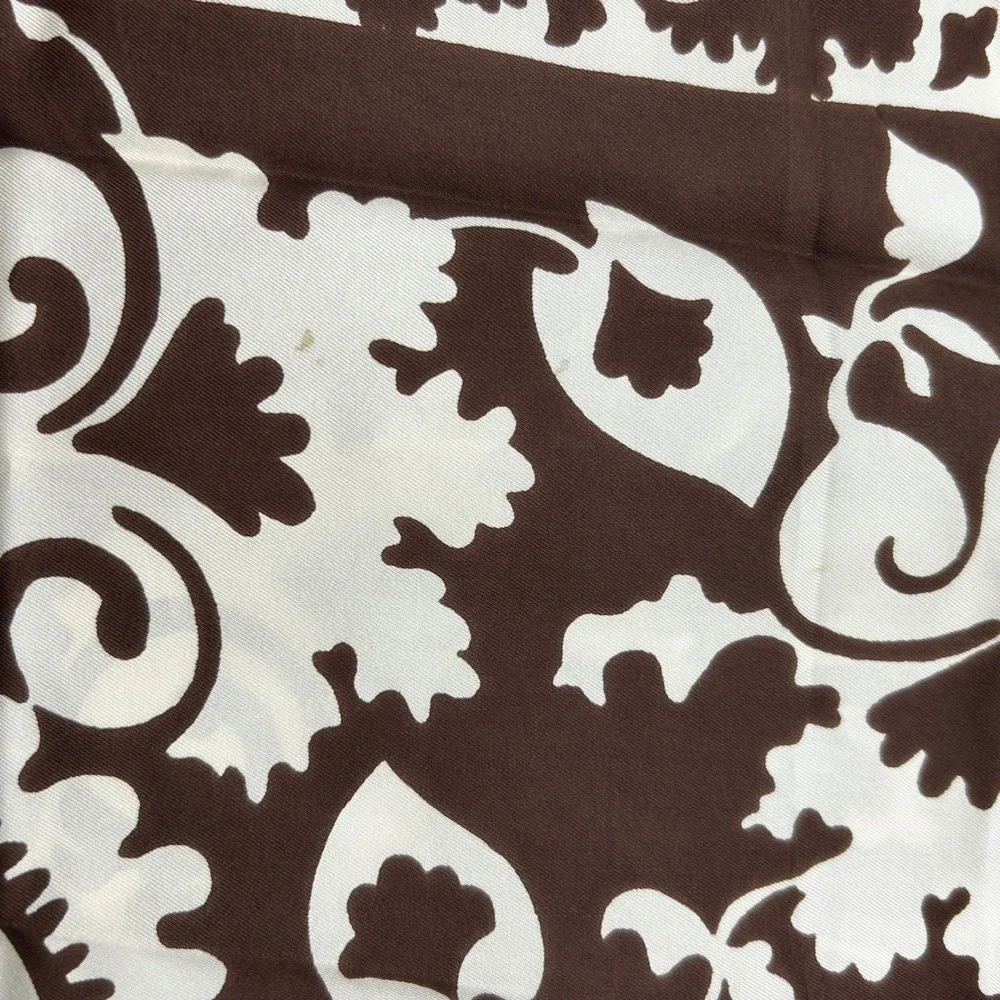 Pierre Carvin Scarf Brown Womens Paisley Floral Damask Fringe Paris 68x17 in